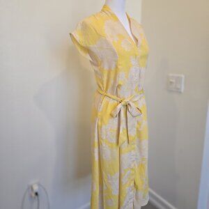 H&M Yellow Floral Wrap Dress with Belted Waist - XXS